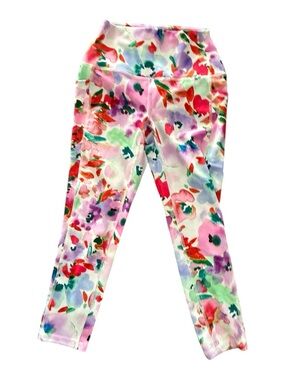 RBX Girls Floral Watercolor Leggings - Pink Green Multi
